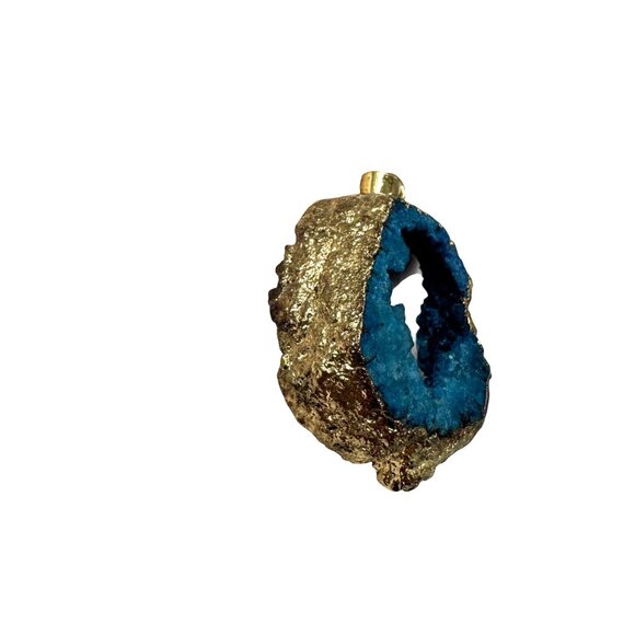 Blue Druzy Geode with an gold-plated edge Boho Gypsy Pendant - Picture 5 of 11